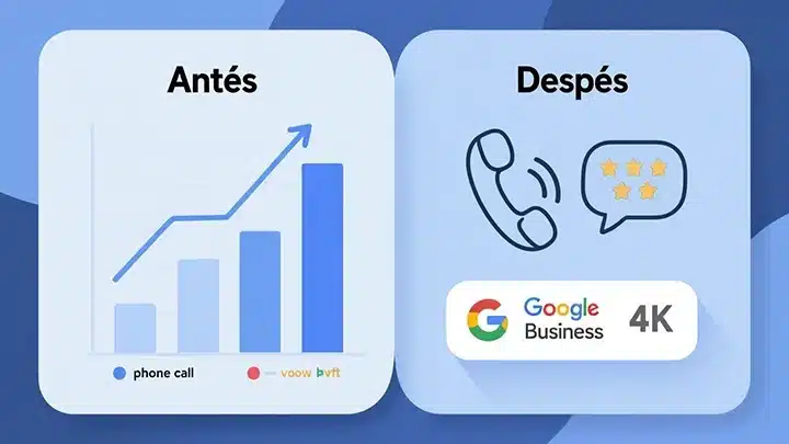 Gráfico comparativo antes/después mostrando incremento en llamadas y reseñas positivas.