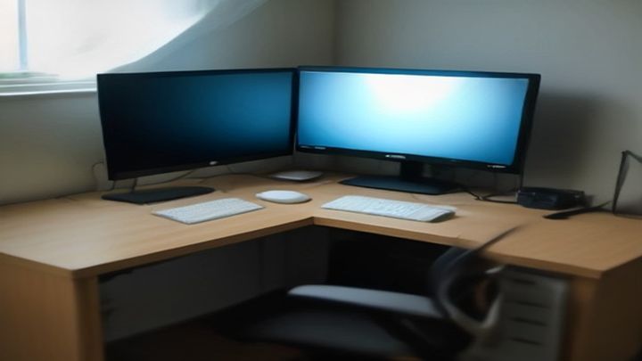 monitor externo bien colocado a la altura de los ojos en un escritorio de autónomo