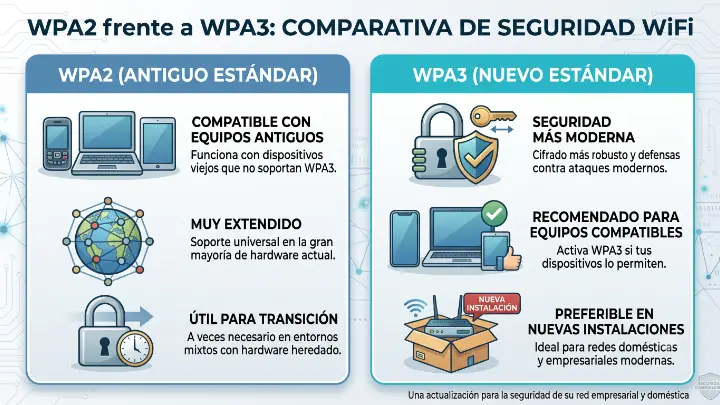 wpa2-wpa3-empresa Comparación entre WPA2 y WPA3 para una red WiFi empresarial